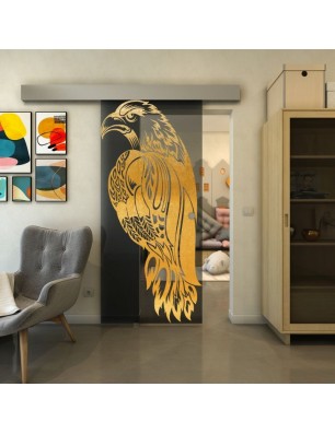 Glasschiebetür ECO-LINE - Fineprint Model 122 Gold auf Grauglas