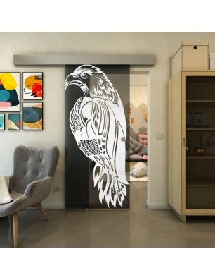 Glasschiebetür ECO-LINE - Fineprint Model 122 Weiss auf Grauglas