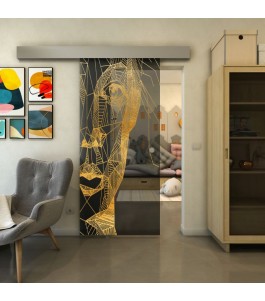Glasschiebetür ECO-LINE - Fineprint Model 123 Gold auf Grauglas