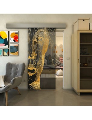 Glasschiebetür ECO-LINE - Fineprint Model 123 Gold auf Grauglas