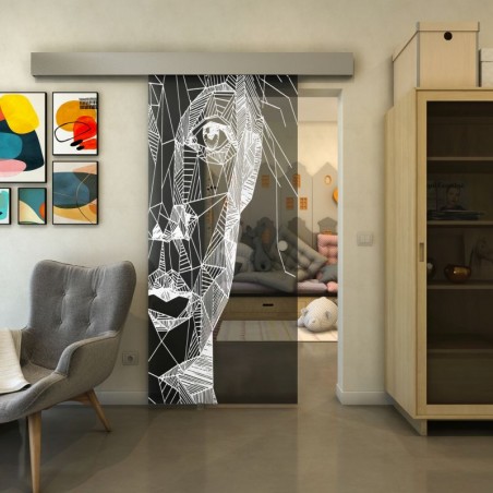 Glasschiebetür ECO-LINE - Fineprint Model 123 Weiss auf Grauglas