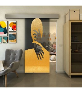 Glasschiebetür ECO-LINE - Fineprint Model 124 Gold auf Grauglas