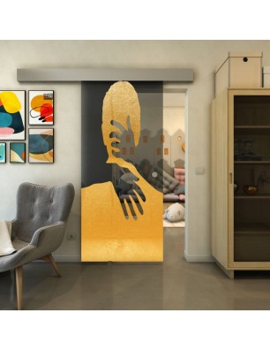 Glasschiebetür ECO-LINE - Fineprint Model 124 Gold auf Grauglas