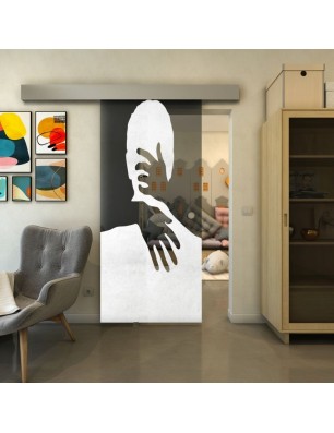 Glasschiebetür ECO-LINE - Fineprint Model 124 Weiss auf Grauglas