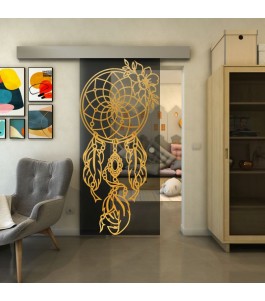 Glasschiebetür ECO-LINE - Fineprint Model 125 Gold auf Grauglas