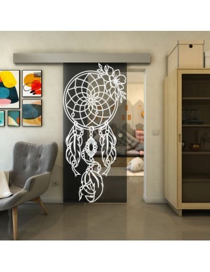 Glasschiebetür ECO-LINE - Fineprint Model 125 Weiss auf Grauglas