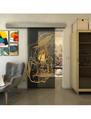 Glasschiebetür ECO-LINE - Fineprint Model 126 Gold auf Grauglas