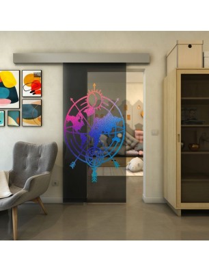 Glasschiebetür ECO-LINE - Fineprint Model 127 Verlauf auf Grauglas