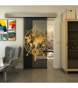 Glasschiebetür ECO-LINE - Fineprint Model 127 Gold auf Grauglas