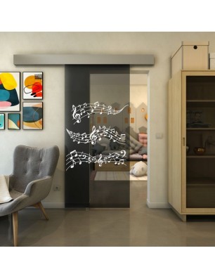 Glasschiebetür ECO-LINE - Fineprint Model 128 Weiss auf Grauglas