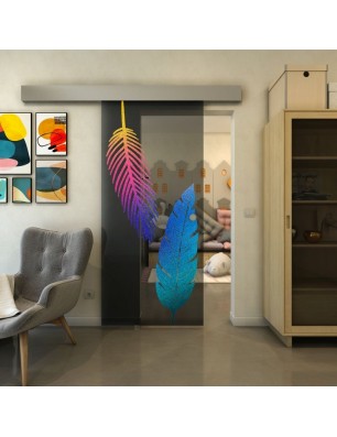 Glasschiebetür ECO-LINE - Fineprint Model 129 Verlauf auf Grauglas