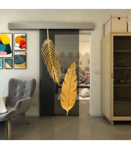 Glasschiebetür ECO-LINE - Fineprint Model 129 Gold auf Grauglas