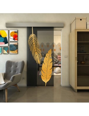 Glasschiebetür ECO-LINE - Fineprint Model 129 Gold auf Grauglas
