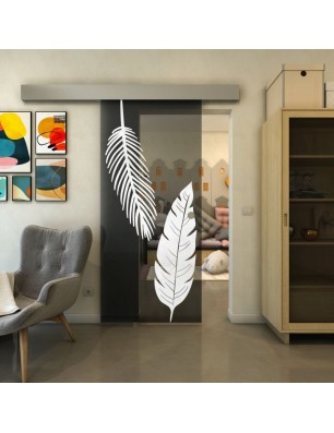 Glasschiebetür ECO-LINE - Fineprint Model 129 Weiss auf Grauglas