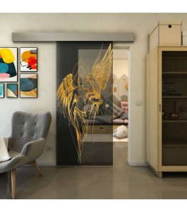 Glasschiebetür ECO-LINE - Fineprint Model 131 Gold auf Grauglas