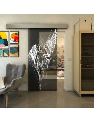Glasschiebetür ECO-LINE - Fineprint Model 131 Weiss auf Grauglas
