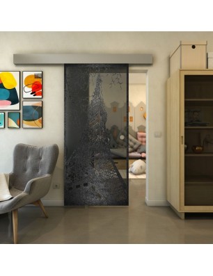 Glasschiebetür ECO-LINE - Fineprint Model 132 Schwarz auf Grauglas