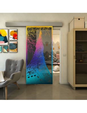 Glasschiebetür ECO-LINE - Fineprint Model 132 Verlauf auf Grauglas
