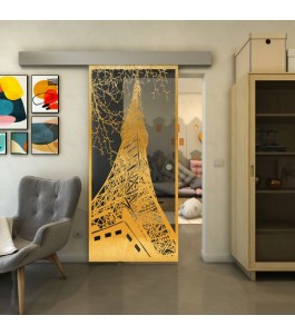 Glasschiebetür ECO-LINE - Fineprint Model 132 Gold auf Grauglas