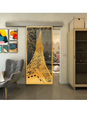 Glasschiebetür ECO-LINE - Fineprint Model 132 Gold auf Grauglas