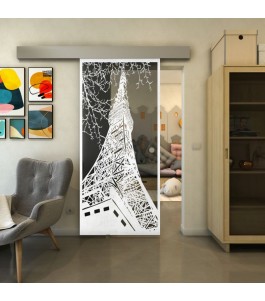 Glasschiebetür ECO-LINE - Fineprint Model 132 Weiss auf Grauglas