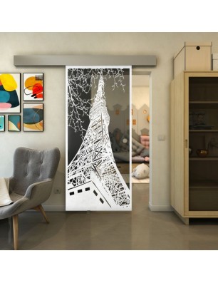 Glasschiebetür ECO-LINE - Fineprint Model 132 Weiss auf Grauglas