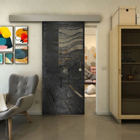 Glasschiebetür ECO-LINE - Fineprint Model 133 Schwarz auf Grauglas