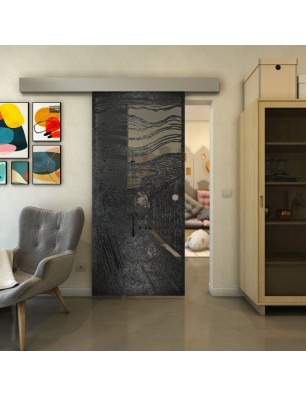 Glasschiebetür ECO-LINE - Fineprint Model 133 Schwarz auf Grauglas