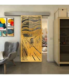 Glasschiebetür ECO-LINE - Fineprint Model 133 Gold auf Grauglas