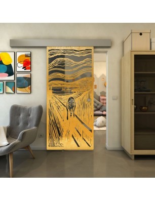 Glasschiebetür ECO-LINE - Fineprint Model 133 Gold auf Grauglas