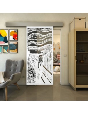 Glasschiebetür ECO-LINE - Fineprint Model 133 Weiss auf Grauglas