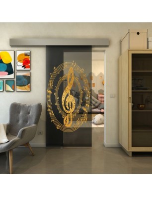 Glasschiebetür ECO-LINE - Fineprint Model 134 Gold auf Grauglas