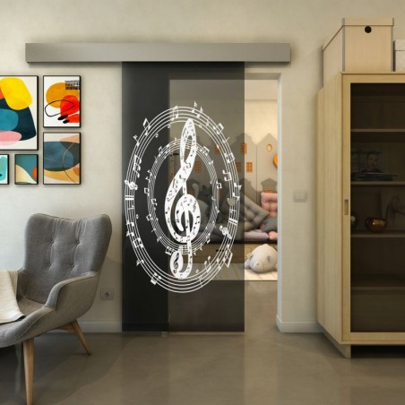 Glasschiebetür ECO-LINE - Fineprint Model 134 Weiss auf Grauglas
