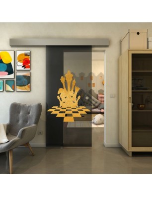 Glasschiebetür ECO-LINE - Fineprint Model 136 Gold auf Grauglas