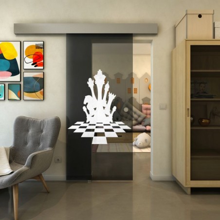 Glasschiebetür ECO-LINE - Fineprint Model 136 Weiss auf Grauglas