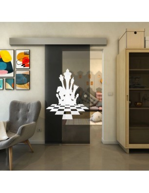 Glasschiebetür ECO-LINE - Fineprint Model 136 Weiss auf Grauglas