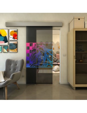 Glasschiebetür ECO-LINE - Fineprint Model 137 Verlauf auf Grauglas
