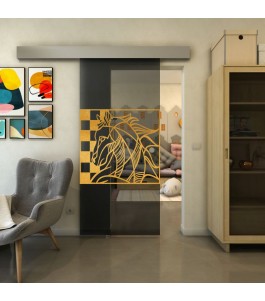 Glasschiebetür ECO-LINE - Fineprint Model 137 Gold auf Grauglas