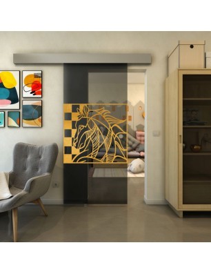 Glasschiebetür ECO-LINE - Fineprint Model 137 Gold auf Grauglas