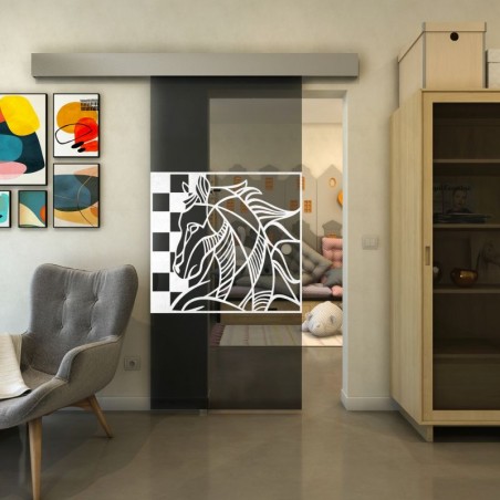 Glasschiebetür ECO-LINE - Fineprint Model 137 Weiss auf Grauglas