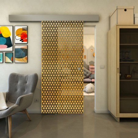 Glasschiebetür ECO-LINE - Fineprint Model 141 Gold auf Grauglas