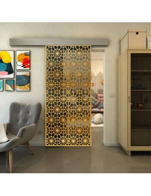 Glasschiebetür ECO-LINE - Fineprint Model 143 Gold auf Grauglas