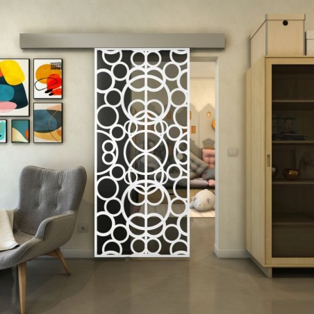 Glasschiebetür ECO-LINE - Fineprint Model 144 Weiss auf Grauglas