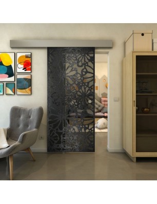 Glasschiebetür ECO-LINE - Fineprint Model 145 Schwarz auf Grauglas
