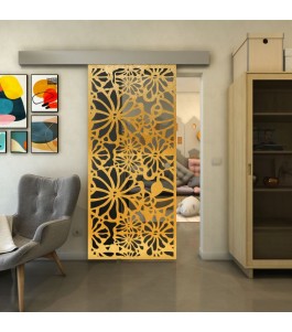 Glasschiebetür ECO-LINE - Fineprint Model 145 Gold auf Grauglas
