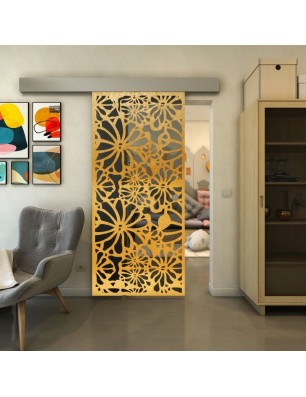 Glasschiebetür ECO-LINE - Fineprint Model 145 Gold auf Grauglas