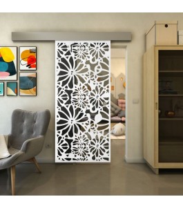 Glasschiebetür ECO-LINE - Fineprint Model 145 Weiss auf Grauglas