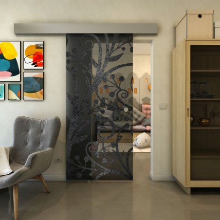 Glasschiebetür ECO-LINE - Fineprint Model 146 Schwarz auf Grauglas
