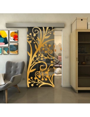 Glasschiebetür ECO-LINE - Fineprint Model 146 Gold auf Grauglas