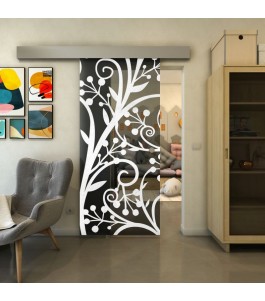 Glasschiebetür ECO-LINE - Fineprint Model 146 Weiss auf Grauglas